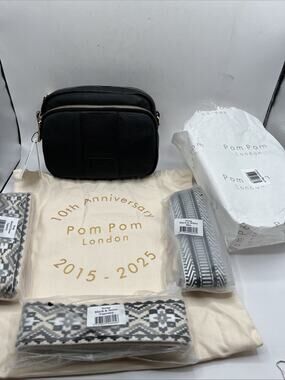 Pom Pom London NEW Black Bag Bundle With 3 Straps 25th Anniversary